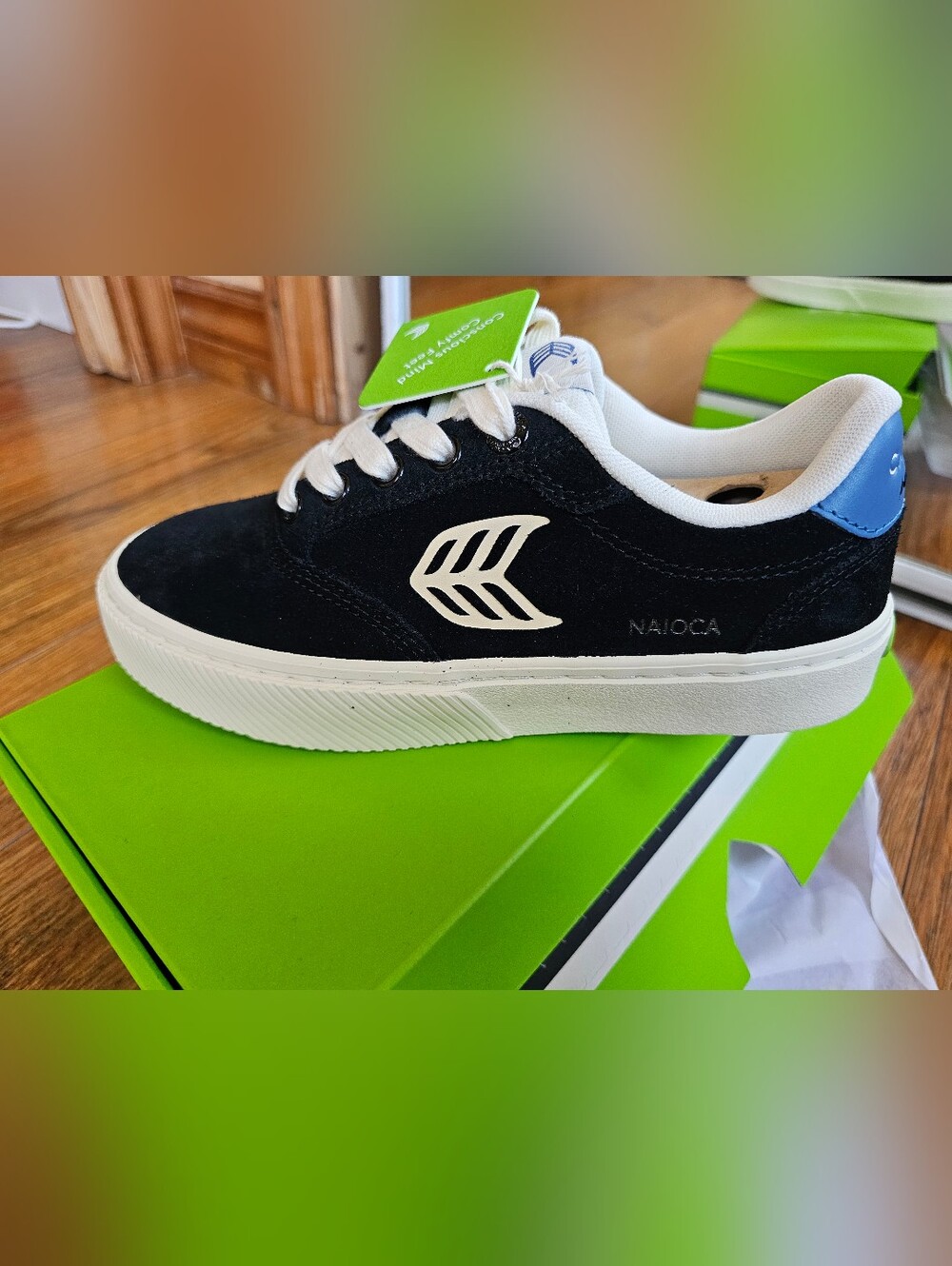 Cariuma Black Suede Espadrilles with Blue Heel Accent